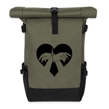 Herz Haende Handschellen - Rolltop Rucksack - Olive/Schwarz - Vorne