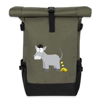 Kindermotiv Esel Tiershirt Geschenkidee Goldesel - Rolltop Rucksack - Olive/Schwarz - Vorne