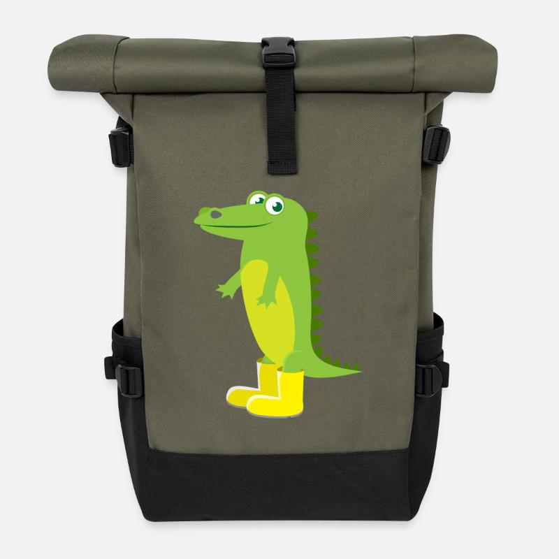Kindermotiv Tiershirt grünes Krokodil Geschenkidee - Rolltop Rucksack - Olive/Schwarz