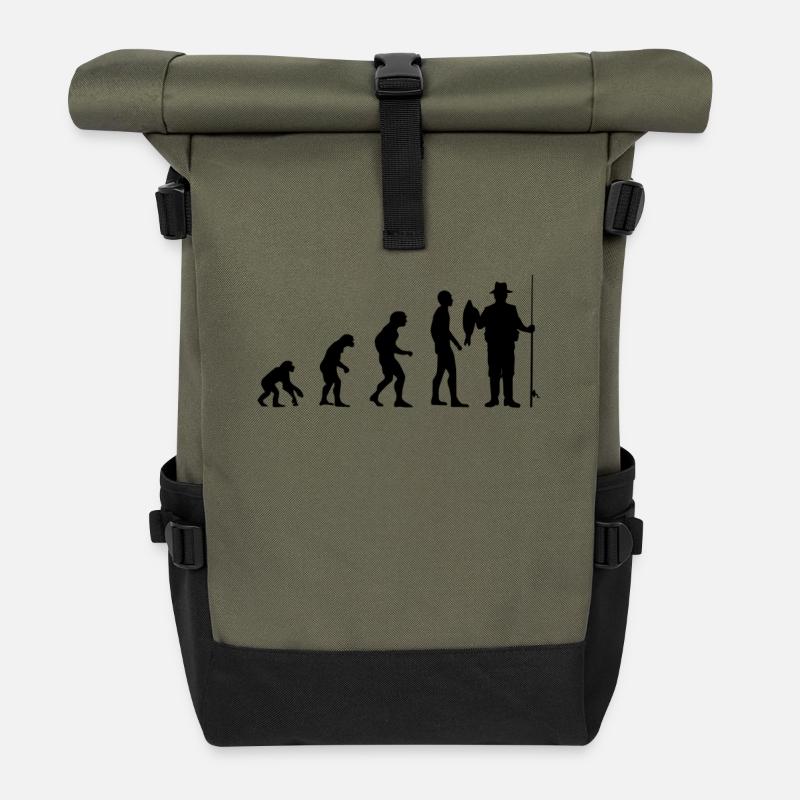 Pêcheur, pêche, pêcheur, pêcheur, hobby, cadeau, idée - Sac à dos roll top - olive/noir