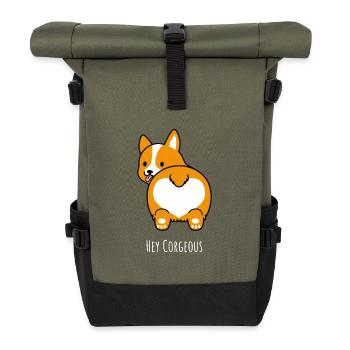 Corgi Gorgeous dog puppy fluffy - Roll Top Backpack - olive/black - Front