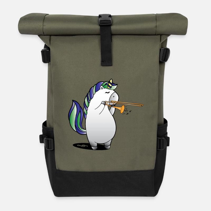 Einhorn spielt Posaune Musik Posaune Geschenk - Rolltop Rucksack - Olive/Schwarz
