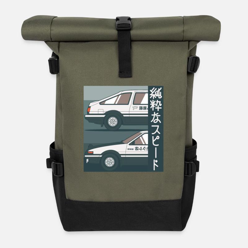 Pure Speed Retro Car - Roll Top Backpack - olive/black