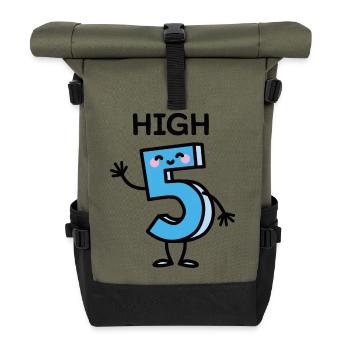 High 5 - cartoon number birthday five years old - Roll Top Backpack - olive/black - Front