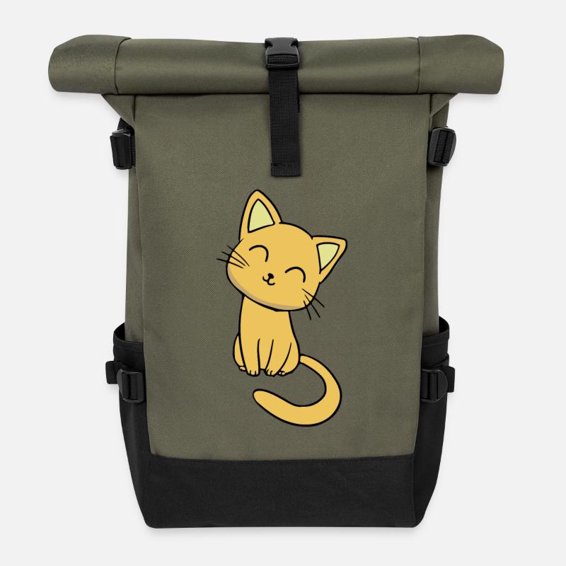 süße Katze - Rolltop Rucksack - Olive/Schwarz