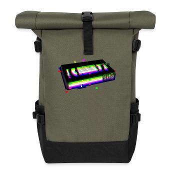 VHS Glitch Vaporwave Aesthetic Retro 90er Kind - Rolltop Rucksack - Olive/Schwarz - Vorne