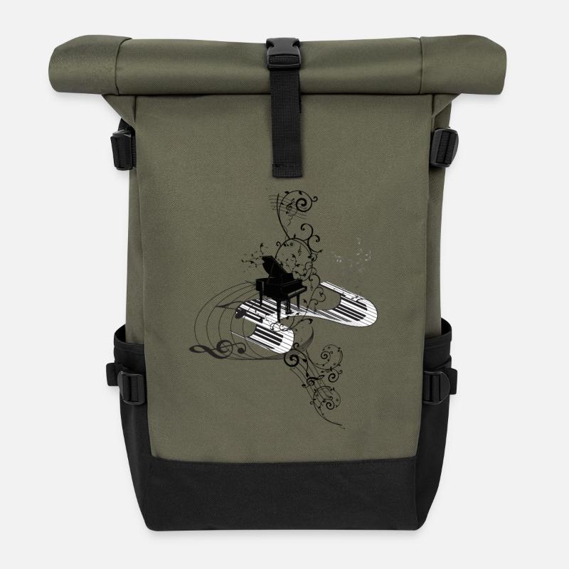 Musik, Klavier mit Schlüssel - Rolltop Rucksack - Olive/Schwarz