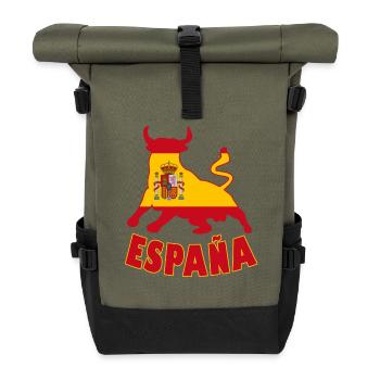 Spanien / Espana Stier Flagge Geschenk - Rolltop Rucksack - Olive/Schwarz - Vorne