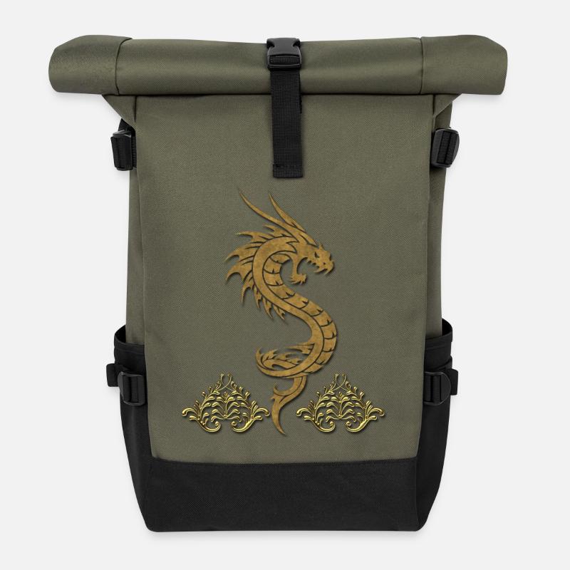 wunderbarer chinesischer Drache - Rolltop Rucksack - Olive/Schwarz