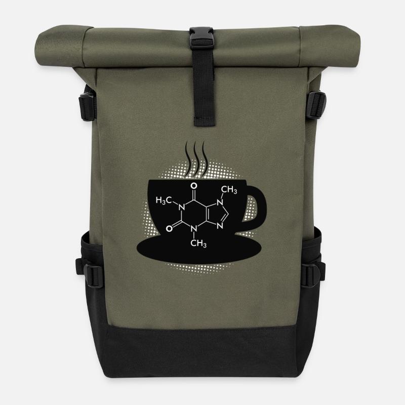Kaffee Caffeine Molecule - Rolltop Rucksack - Olive/Schwarz