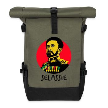 Haile Selassie - King of the Kings - Reggae Rasta - Rolltop Rucksack - Olive/Schwarz - Vorne