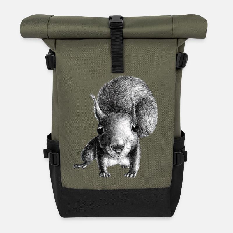 Eichhörnchen - Rolltop Rucksack - Olive/Schwarz