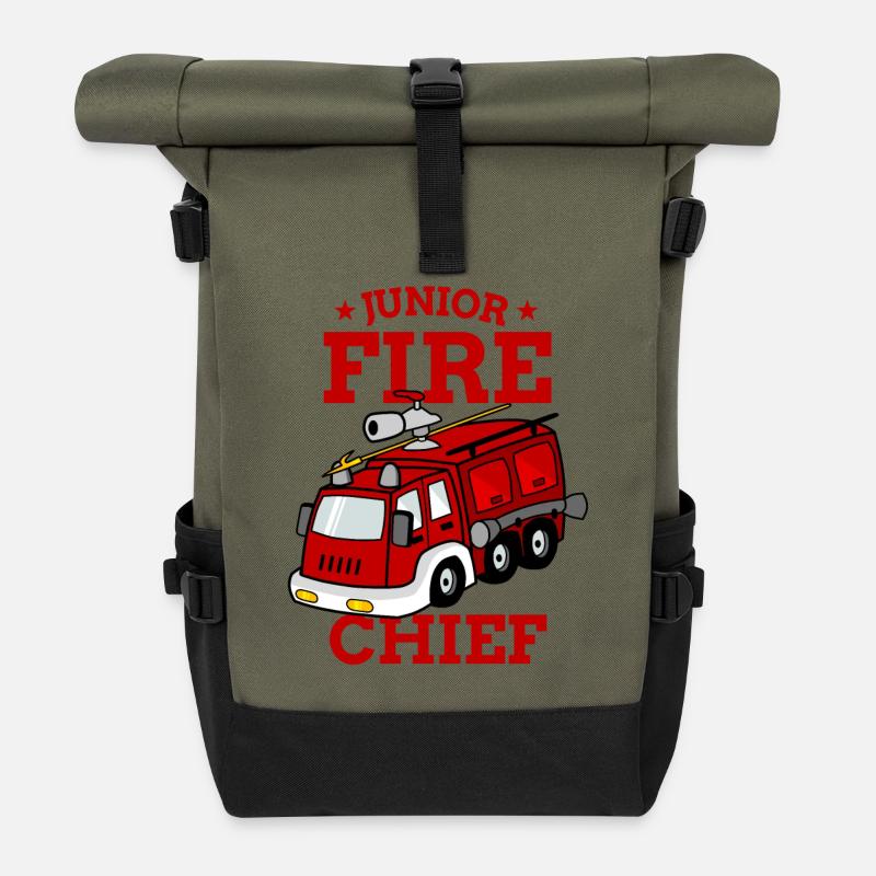 Junior Fire Chief Feuerwehr Kinder Geschenk - Rolltop Rucksack - Olive/Schwarz