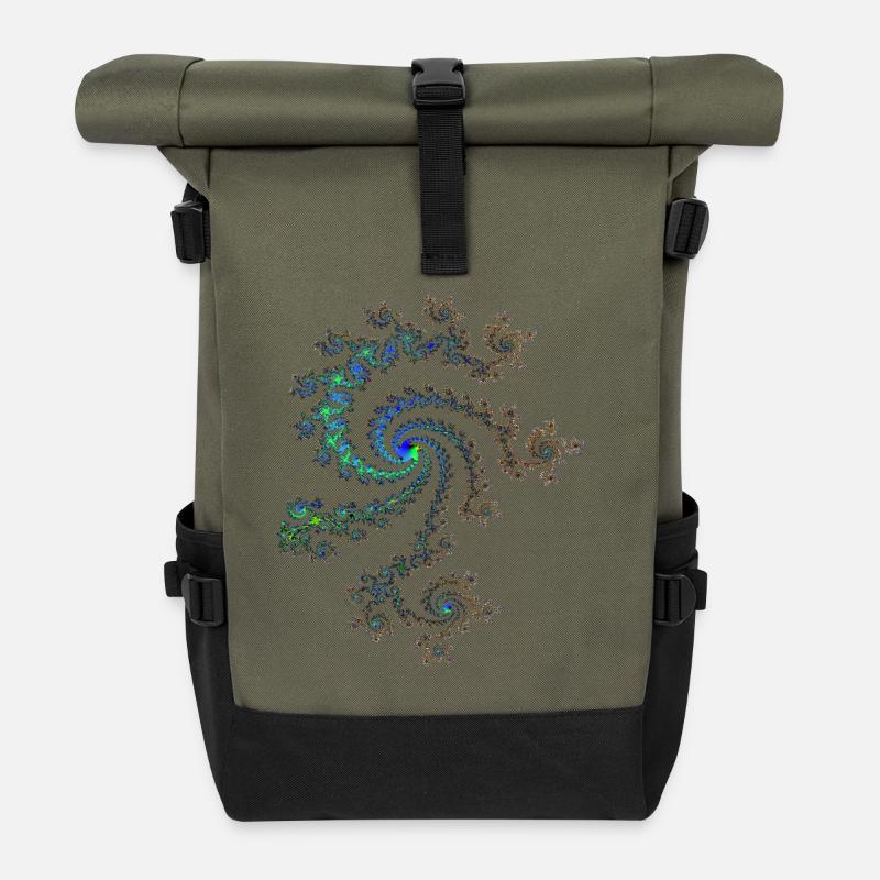 Digitale Spiralfraktal Muster - Rolltop Rucksack - Olive/Schwarz