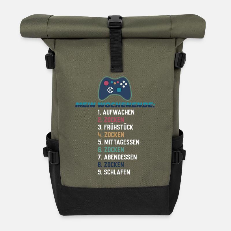 Mein Wochenende Zocken Gaming Liste Controller - Rolltop Rucksack - Olive/Schwarz