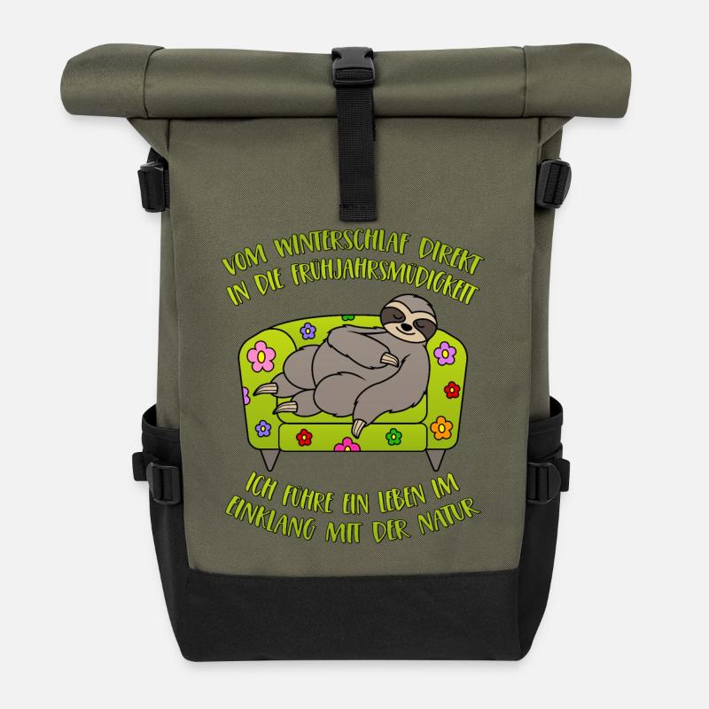 Faultier Winterschlaf Frühjahrsmüdigkeit Spruch - Rolltop Rucksack - Olive/Schwarz