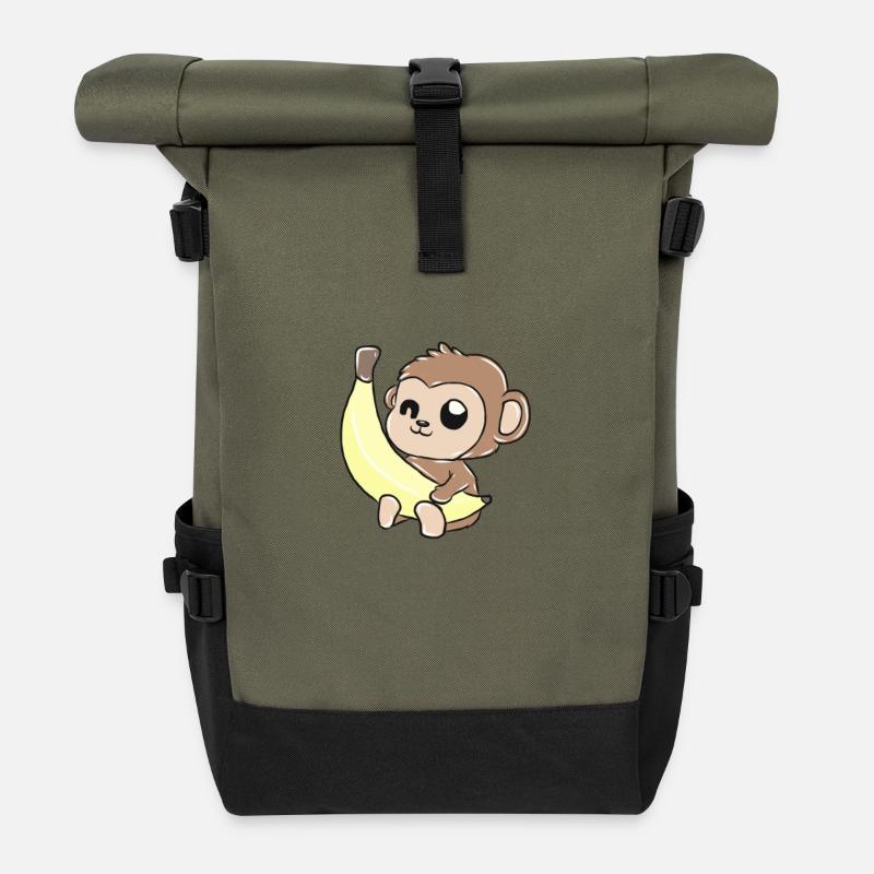 Affe Banane Geschenk - Rolltop Rucksack - Olive/Schwarz