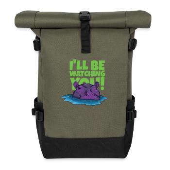 Witziges Nilpferd mit Text - Rolltop Rucksack - Olive/Schwarz - Vorne