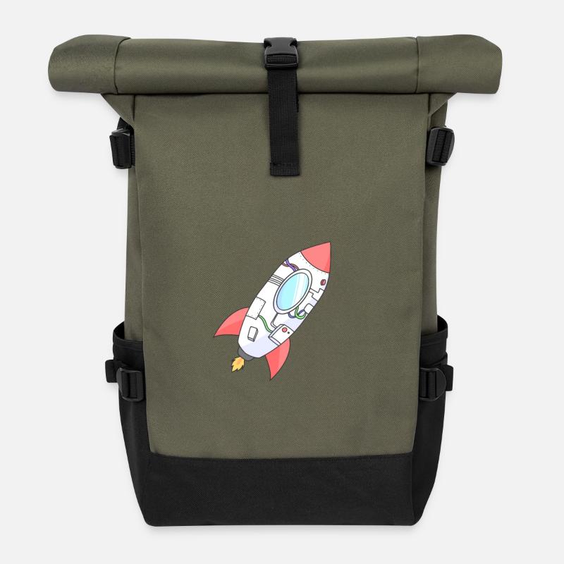 Kunterbunte Rakete im Orbit - Rolltop Rucksack - Olive/Schwarz
