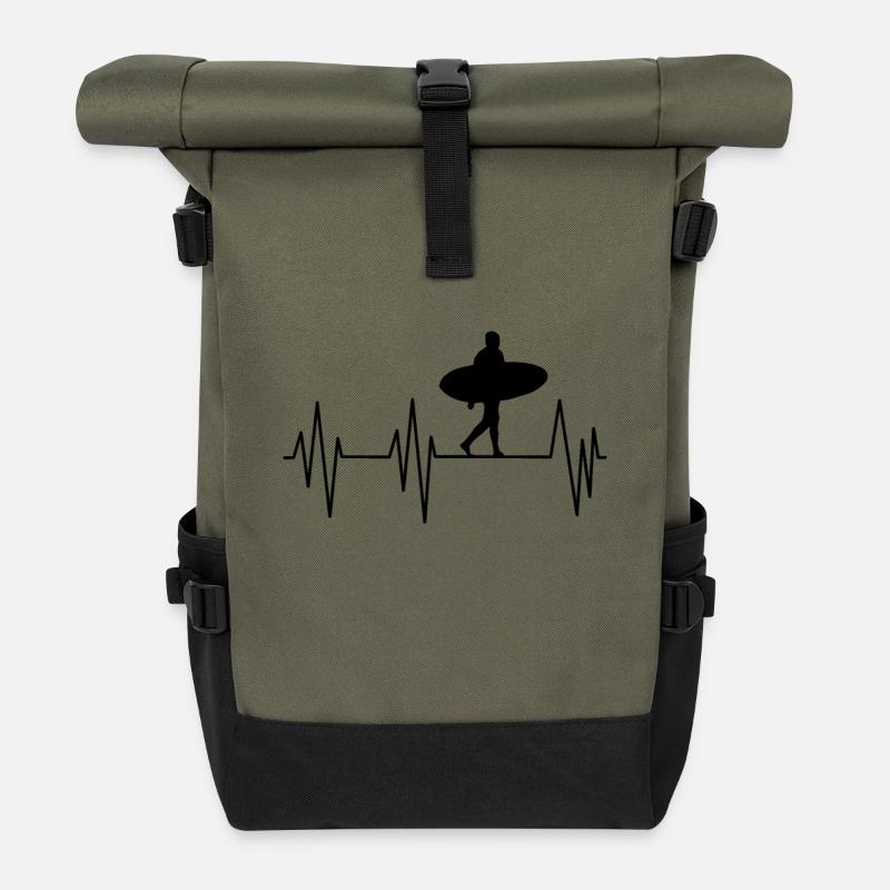 Surf Heartbeat – Surfer-Silhouette  - Rolltop Rucksack - Olive/Schwarz