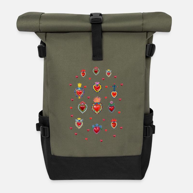 Mexikanische Heilige Herzen # 1 - Rolltop Rucksack - Olive/Schwarz