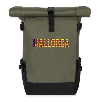 Mallorca Streifen-Schriftzug - Rolltop Rucksack - Olive/Schwarz - Vorne