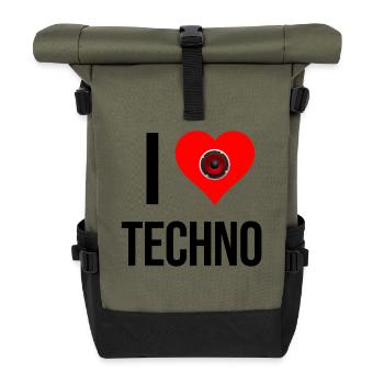 I Love Techno – battement de cœur avec basse - Sac à dos roll top - olive/noir - Devant