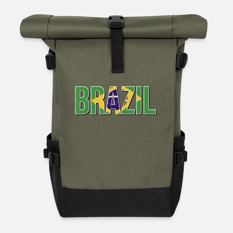 Brasilianische Flaggentypografie - Rolltop Rucksack - Olive/Schwarz
