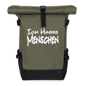 Humoristischer Spruch mit Comic-Design - Rolltop Rucksack - Olive/Schwarz - Vorne