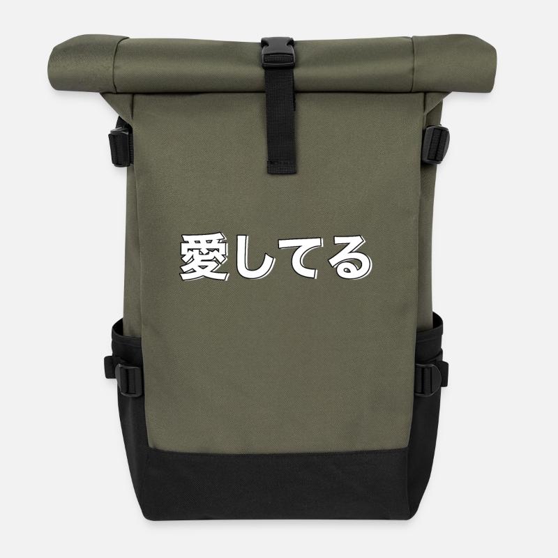Liebe in Kanji Bold - Rolltop Rucksack - Olive/Schwarz