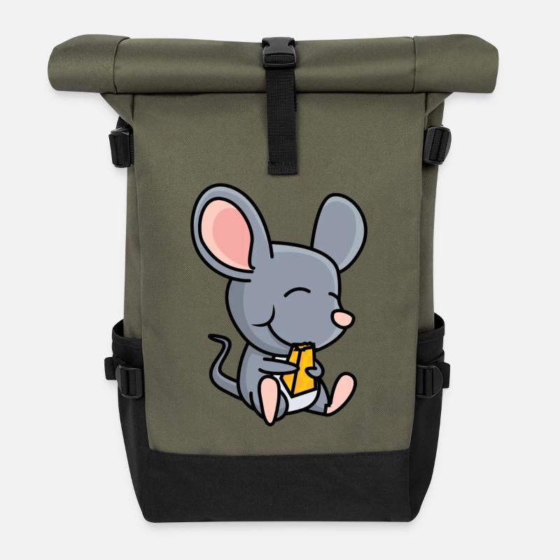 Maus mit Käse - Rolltop Rucksack - Olive/Schwarz