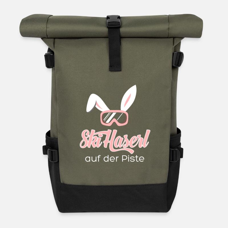 Ski Haserl auf der Piste - Rolltop Rucksack - Olive/Schwarz