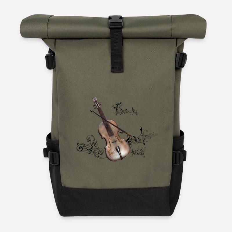 Music, violin with violin bow - Roll Top Backpack - olive/black