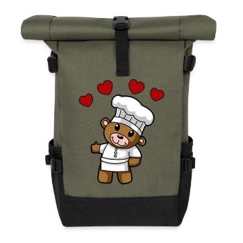 Teddy Koch Chefkoch Köche Köchin Gastgeber - Rolltop Rucksack - Olive/Schwarz - Vorne