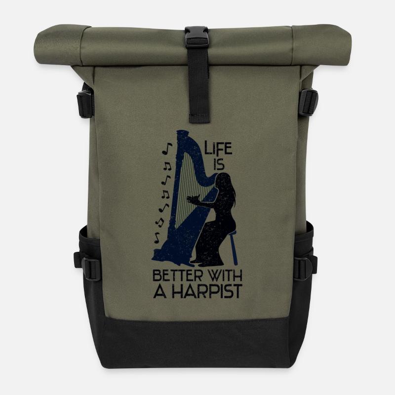 Life is Better with a Harpist - Rolltop Rucksack - Olive/Schwarz