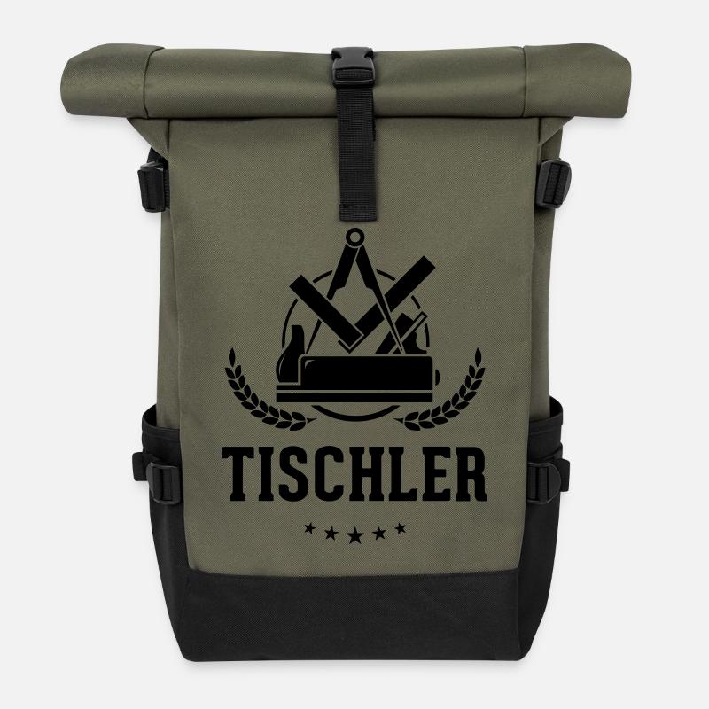 Tischler Zunftzeichen mit Schriftzug - Rolltop Rucksack - Olive/Schwarz