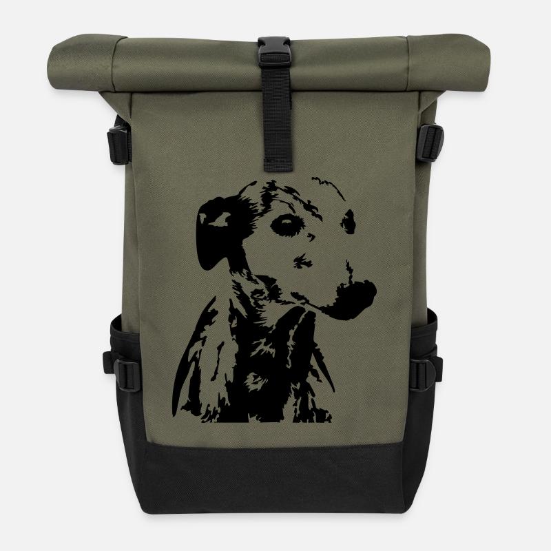 Whippet Kopf - Rolltop Rucksack - Olive/Schwarz