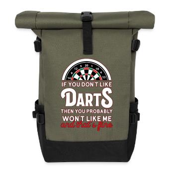 Darts Humor Spruchshirt - Rolltop Rucksack - Olive/Schwarz - Vorne
