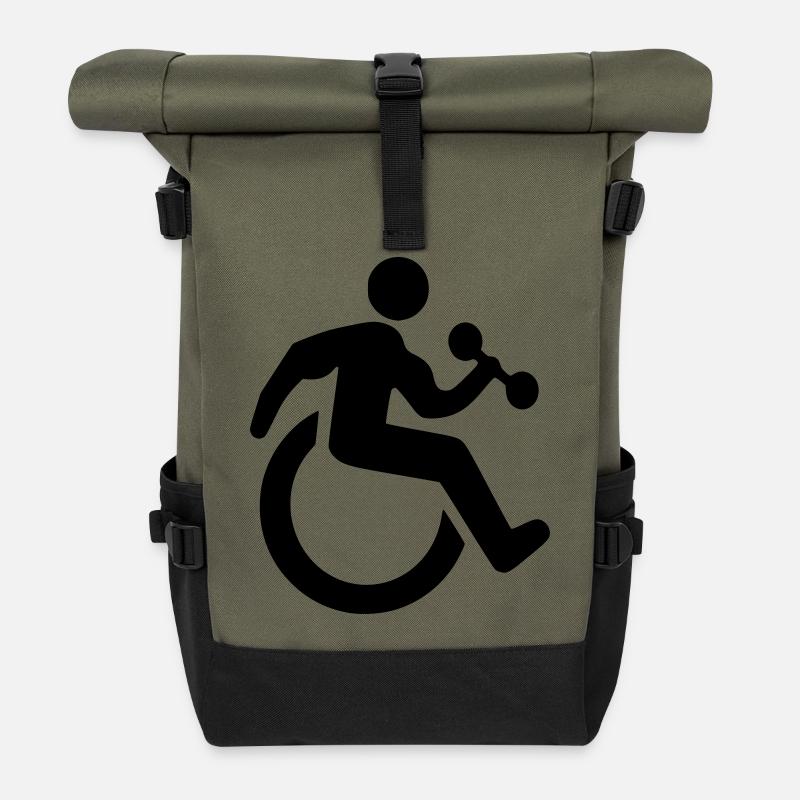 Rollstuhl-Fitness-Symbol # - Rolltop Rucksack - Olive/Schwarz