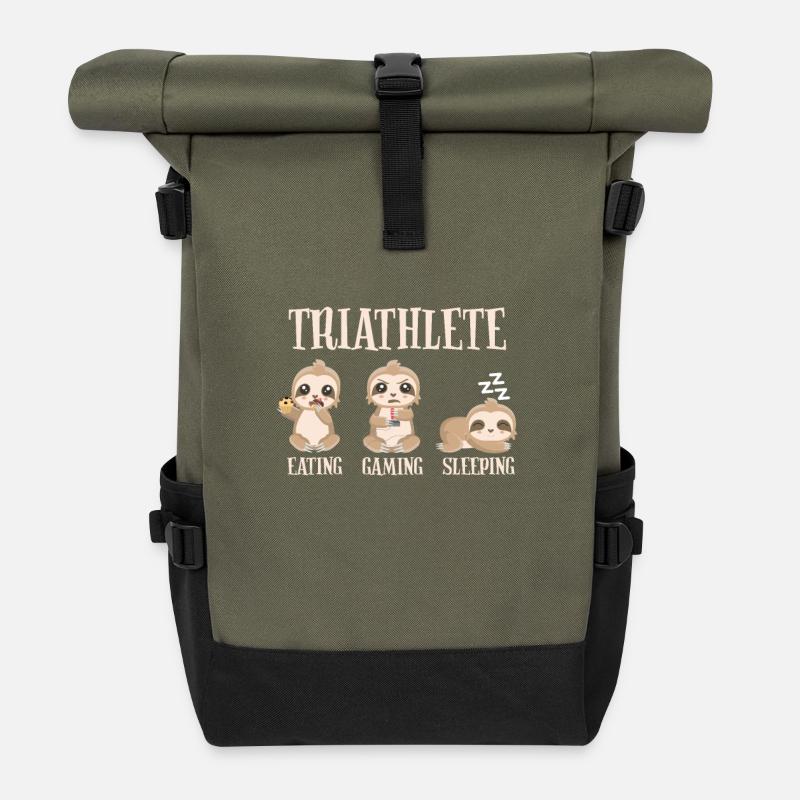 Gaming Faultier Eating Gaming Sleeping - Rolltop Rucksack - Olive/Schwarz