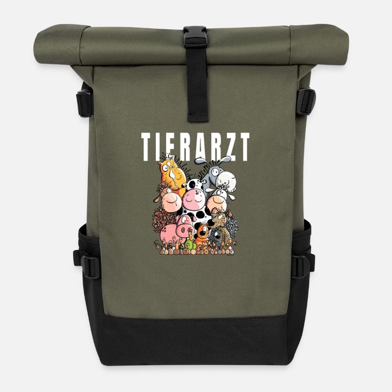 Happy Tierarzt - Rolltop Rucksack - Olive/Schwarz