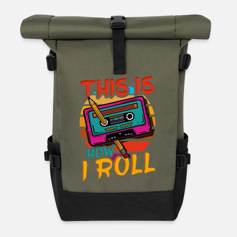 80er 90er Kassette Geburtstag - Rolltop Rucksack - Olive/Schwarz
