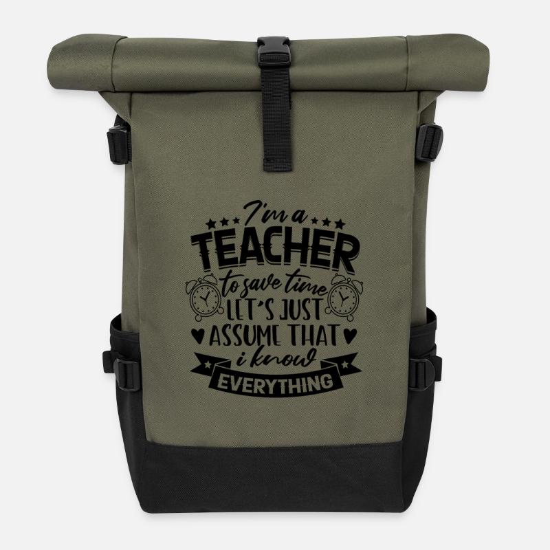 Lehrerin Sprüche Um Zeit zu sparen - Rolltop Rucksack - Olive/Schwarz