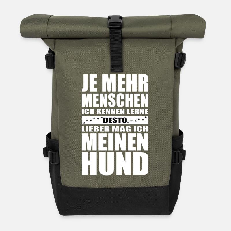 Lebensmotto Hundehalter Druck - Rolltop Rucksack - Olive/Schwarz