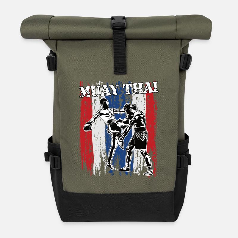 Kampfsport Graffiti Design Muay Thai Thailand - Rolltop Rucksack - Olive/Schwarz