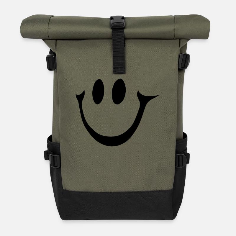 Lächelndes Gesicht einfaches Smile Design - Rolltop Rucksack - Olive/Schwarz