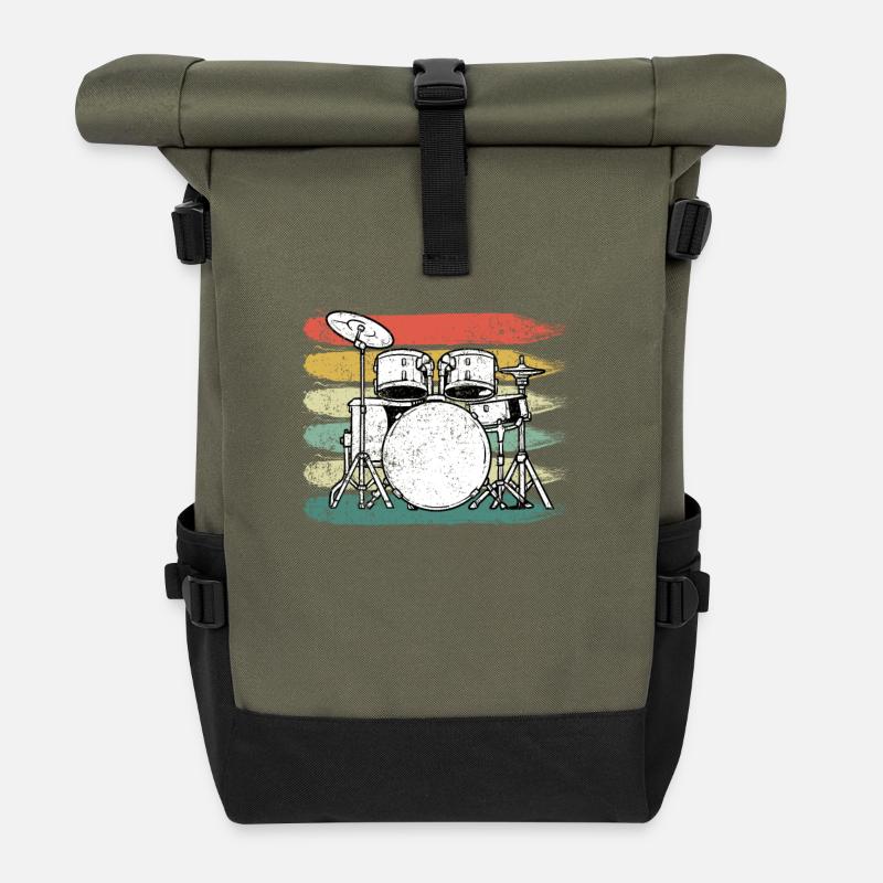 Tambours de batteur - Sac à dos roll top - olive/noir