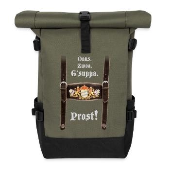 lederhose Bavarian Prost tracht bier humor  - Rolltop Rucksack - Olive/Schwarz - Vorne