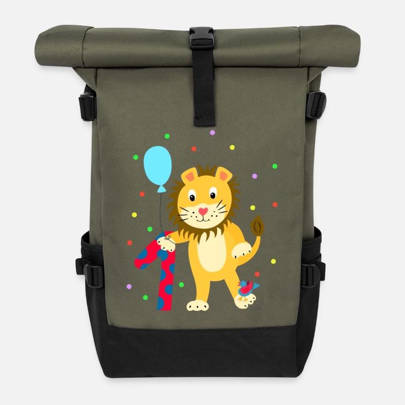 Erster Geburtstag 1. Jahr Löwe süß Geschenk - Rolltop Rucksack - Olive/Schwarz