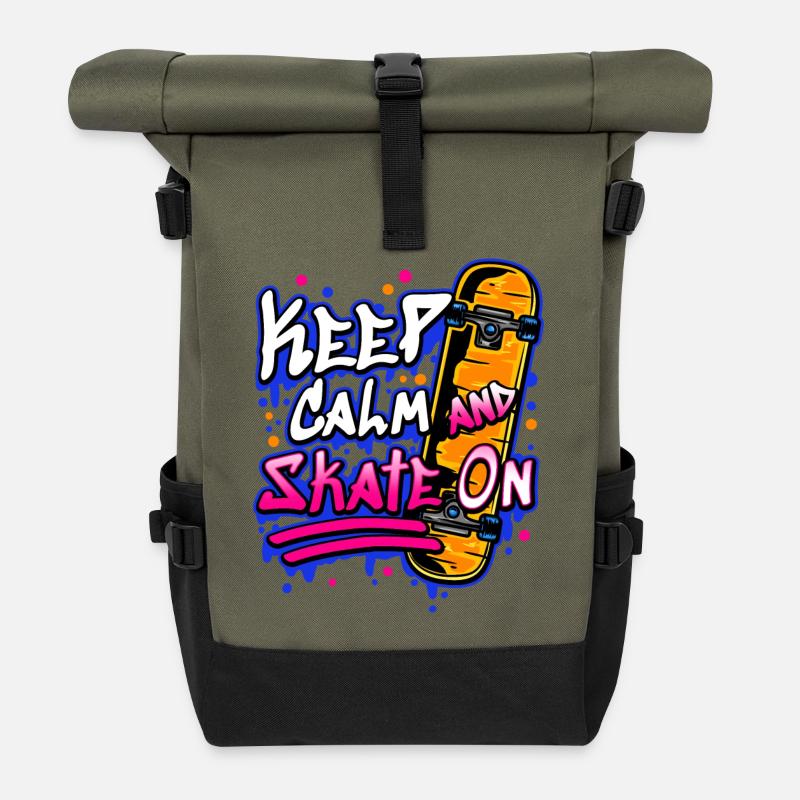 Skateboarder Skateboard - Roll Top Backpack - olive/black